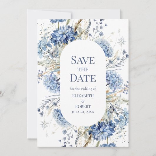 Franse Blauwe Tuin Wildflowers Bewaar de data Kaart (Voorkant)