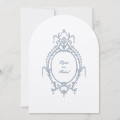 Franse Blauwe Versierde Barokke Trouw Uitnodiging (Achterkant)