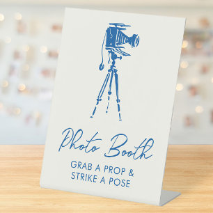Franse Blauwe Whimsical Camera Fotohokje Reclamebord Met Voetstuk