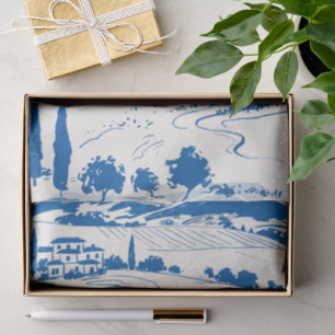 Franse Blauwe Whimsical Handgetekende Platteland Tissuepapier