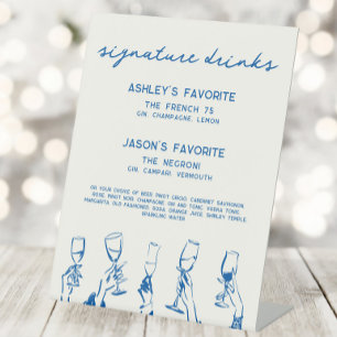 Franse Blauwe Whimsical Signature Drinks Cocktail Reclamebord Met Voetstuk