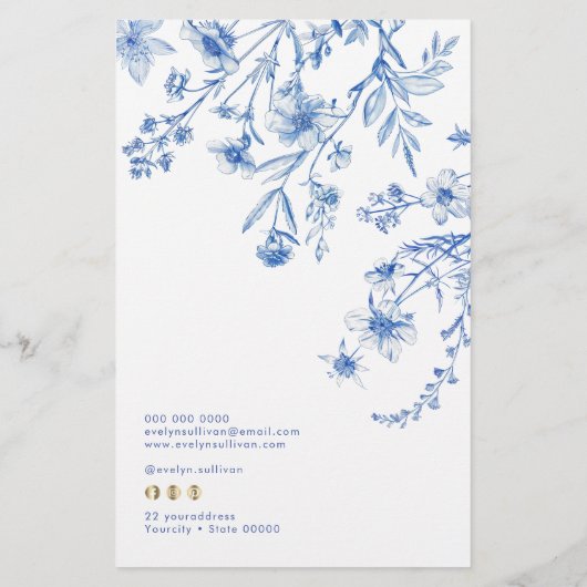 Franse blauwe wilde bloemen prijslijst flyer (Achterkant)