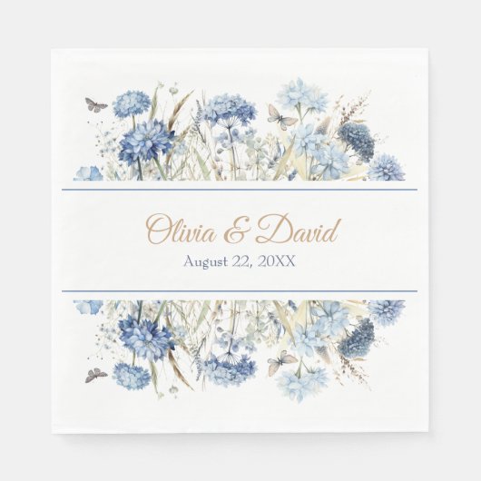 Franse Blauwe Wildflower Meadow bruiloft servetten (Voorkant)