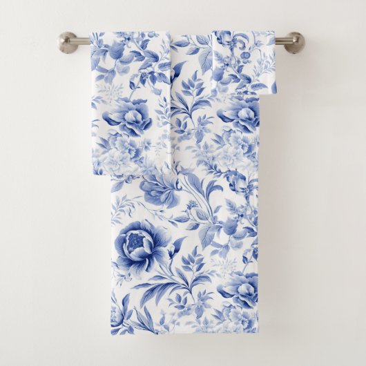Franse Blauwe Witte Bloem Motief Geschenk Bad Handdoek (Insitu)