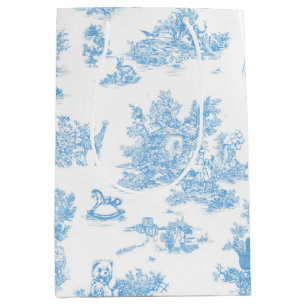Franse Blauwe Witte Toile de Jouy Beer Babyshower Medium Cadeauzakje