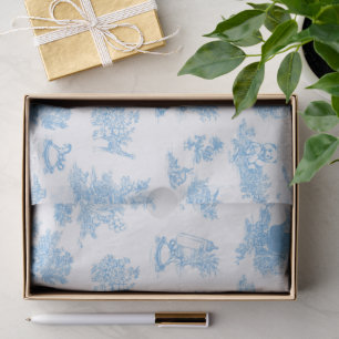 Franse Blauwe Witte Toile de Jouy Beer Babyshower Tissuepapier