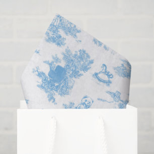 Franse Blauwe Witte Toile de Jouy Beer Babyshower Tissuepapier