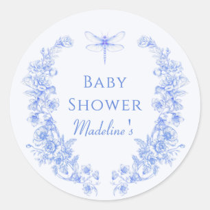 Franse Bloemen Iets Blauw Dragonfly Baby shower Ronde Sticker