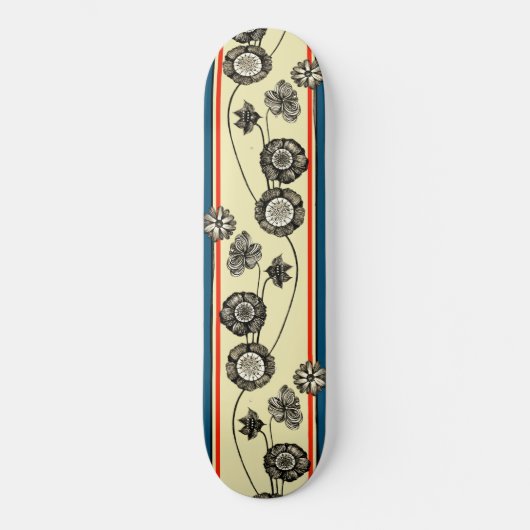 Franse bloemen, kool, retro, Floral tekening Skateboard (Voorkant)