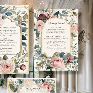 Franse Bloemen Roze n Goud Classic Wedding Kaart