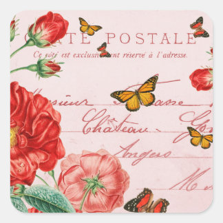 Franse bloemenbloem stickers w / rode bloem