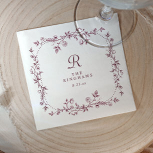 Franse bloemendecoratie donker wijnrood monogram t servet