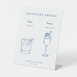 Franse Blue Minimalist Wedding Signature Drinken Reclamebord Met Voetstuk