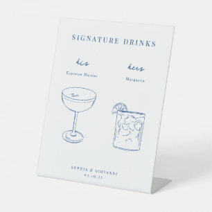 Franse Blue Minimalist Wedding Signature Drinken Reclamebord Met Voetstuk