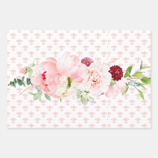 Franse Blush Roze en Witte Waterverf Bloemen Inpakpapier Vel (Voorkant 3)