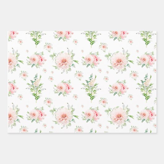 Franse Blush Roze en Witte Waterverf Bloemen Inpakpapier Vel (Voorkant 2)