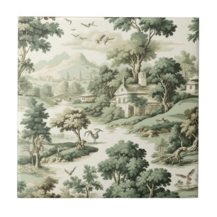 Franse boerderij groene toile dorpspatroon tegeltje