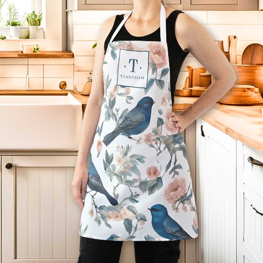 Franse boerderij Monogram Chinoiserie Navy Schort