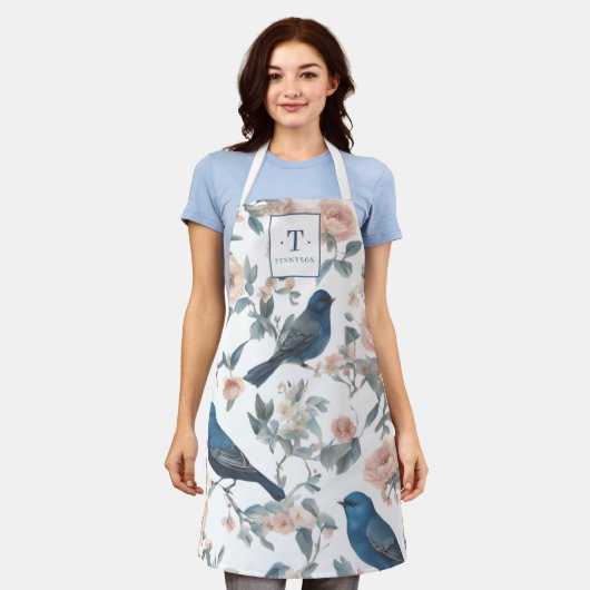 Franse boerderij Monogram Chinoiserie Navy Schort (Gedragen)