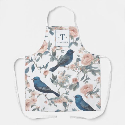 Franse boerderij Monogram Chinoiserie Navy Schort (Voorkant)