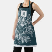 Franse boerderij Peony Monogram Dark Turquoise Schort (Insitu)