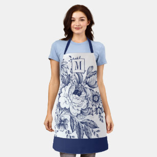  Franse boerderij Peony Monogram Navy Blue Schort