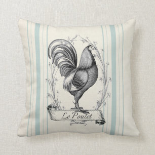 Franse boerderij Rooster blue grain strips Kussen