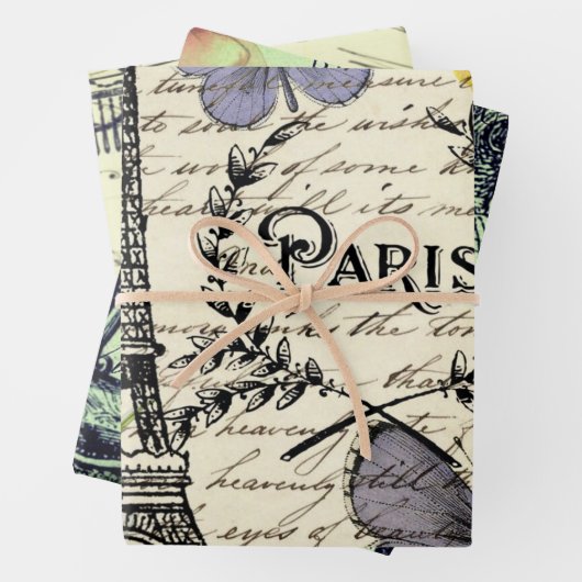 Franse botanische bloem  Eiffeltoren Parijs Inpakpapier Vel (In situ)