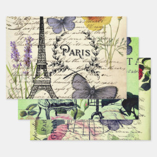 Franse botanische bloem vintage Eiffeltoren Parijs Inpakpapier Vel