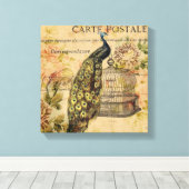 franse botanische kunst nouveau  pauw canvas afdruk (Insitu (Houten vloer))