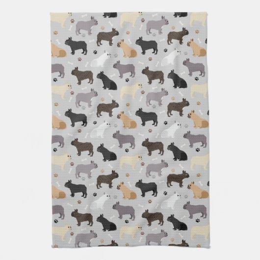 Franse Botten met bulledog en pols grijs Theedoek (Verticaal)