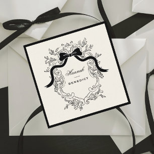 Franse Bow  Coquette Ribbon Crest Oud Geld Vierkante Visitekaartje