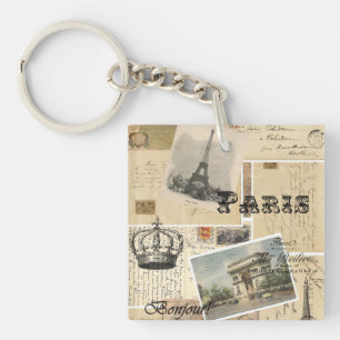 Franse Briefkaart Collage Sleutelhanger