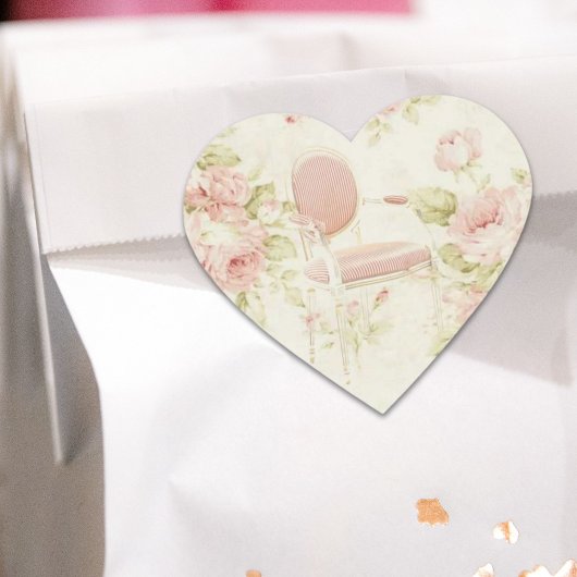 Franse Budoir Roze Bloemen Kroonluchter Hart Sticker