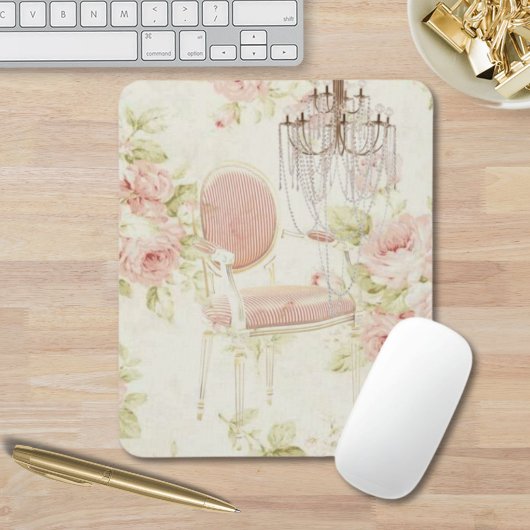 Franse Budoir Roze Bloemen Kroonluchter Muismat