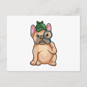 Franse buldog als detective met vergrootglas briefkaart