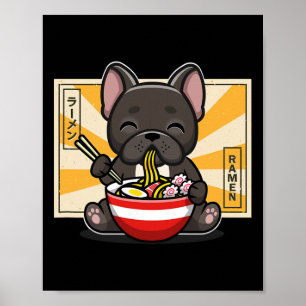 Franse buldog anime eten noedel poster