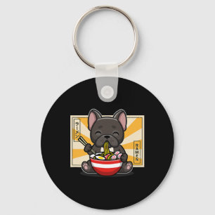 Franse buldog anime eten noedel sleutelhanger