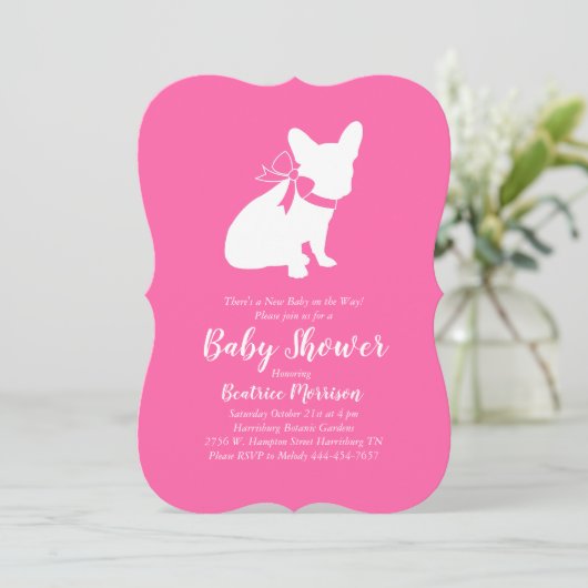 Franse buldog Baby shower franchie roze meisje Kaart (Staand voorkant)