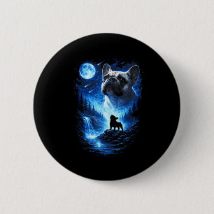 Franse buldog die naar de maan huilt sterrenhemel ronde button 5,7 cm