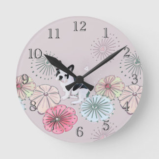 Franse Buldog en Bloemen Ronde Klok