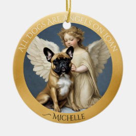 Franse buldog engel gepersonaliseerd gedenkteken keramisch ornament