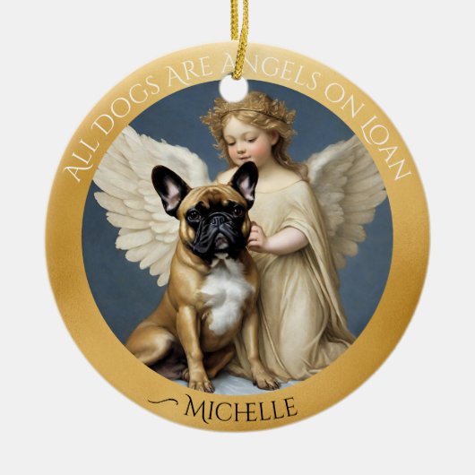 Franse buldog engel gepersonaliseerd gedenkteken keramisch ornament (Voorkant)