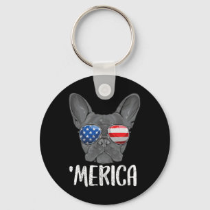 Franse buldog hond 4 juli Amerikaanse vlag 1 Sleutelhanger