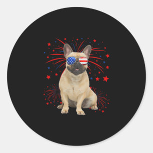 Franse buldog hond Amerikaanse vlag 4 juli Ronde Sticker