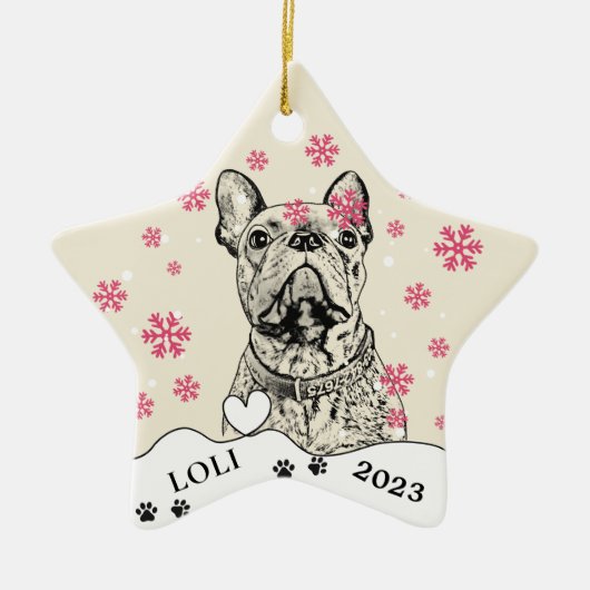 Franse buldog hond gepersonaliseerde hand tekening keramisch ornament (Voorkant)
