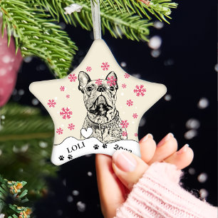 Franse buldog hond gepersonaliseerde hand tekening keramisch ornament