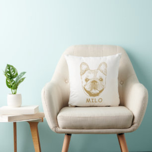 Franse buldog hond gepersonaliseerde hand tekening kussen