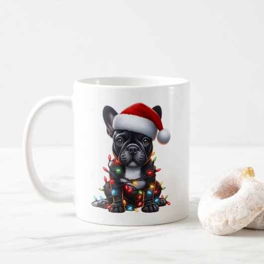Franse buldog hond puppy kerst koffiemok (Met donut)