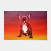 Franse buldog hond zitten op het strand deurmat (Voorkant)